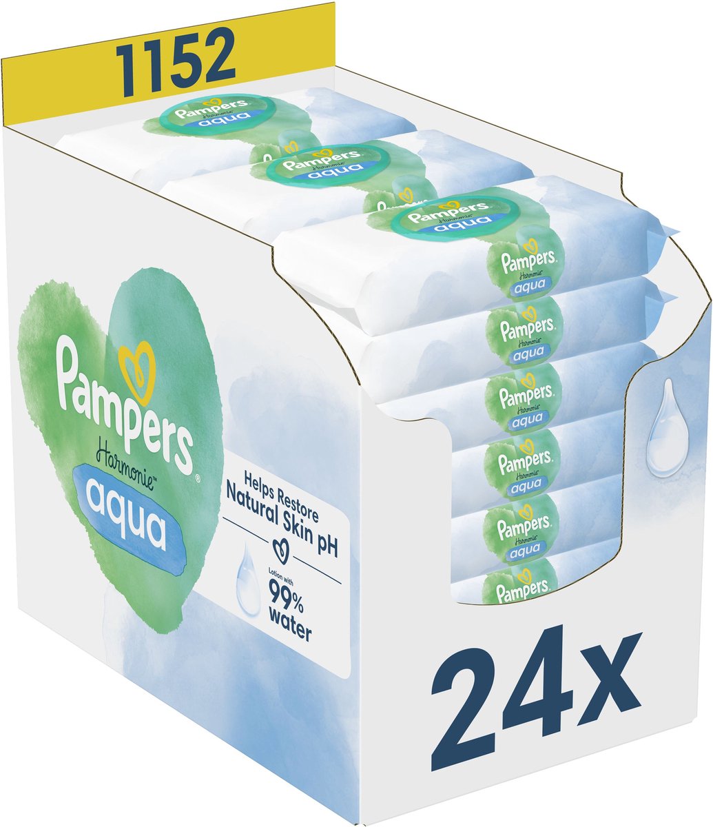 Pampers Harmonie Aqua Billendoekjes - 24 Verpakkingen = 1152 Babydoekjes - Pampers