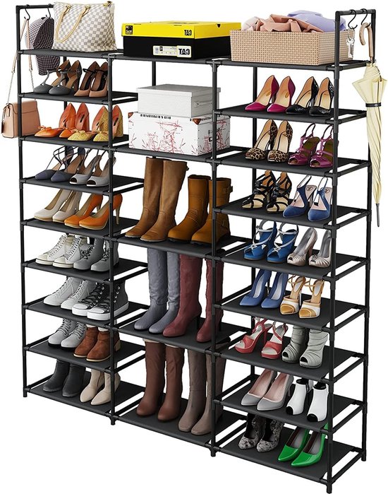 DiverseGoods Schoenenrek, schoenenrek van metaal, smal schoenenrek met 23 planken, kan 50-55 paar schoenen en laarzen bevatten, staand rek voor woonkamer, slaapkamer, hal, entree, kleedkamers - zwart