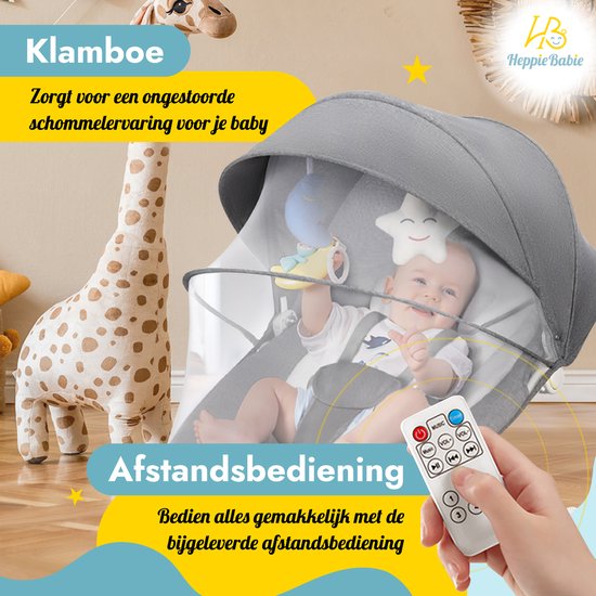 HeppieBabie Elektrische Wipstoel - Muziek en Swing Opties - 5 Punts Gordel - Babyschommel- Schommelstoel - Baby Swing - Met Ebook van HeppieBabie — afbeelding 5