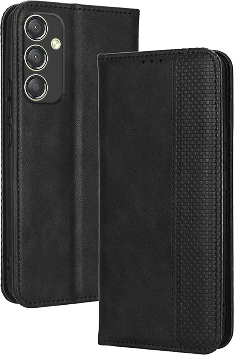 Geschikt voor Samsung Galaxy A35 5G - Book Case - Magnetische Flip hoesje - Zwart