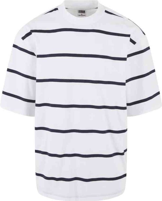 Urban Classics - Oversized Sleeve Modern Stripe Heren T-shirt - L - Wit/Donkerblauw