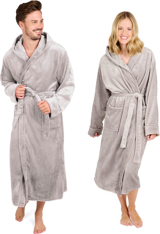 Blumtal Badjas Unisex - Dames en Heren Badjas - Fleece Badjas met Capuchon - met Zakken - Grijs - Maat L