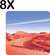 BWK Luxe Placemat - Weg Door de Woestijn - Getekend - Set van 8 Placemats - 50x50 cm - 2 mm dik Vinyl - Anti Slip - Afneembaar