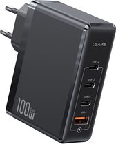 USAMS - Oplader- USB Adapter - 100W - 4 poorten GaN snellader - PD 3.0 - QC 3.0