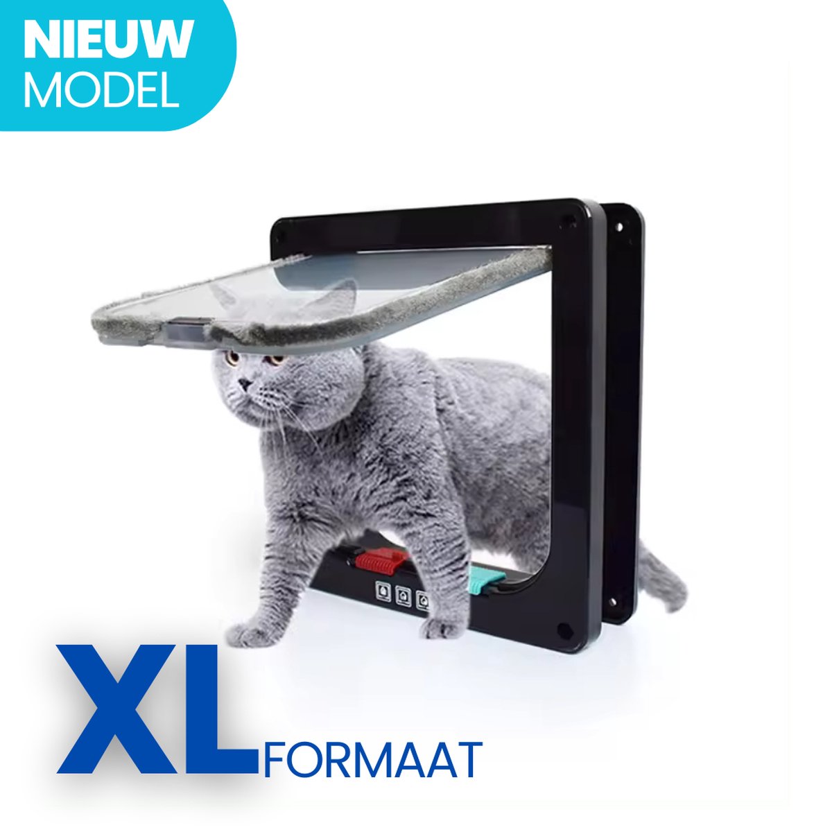 YE Premium Kattenluik XL - Vier Vergrendelingstanden - Kleine hondendeur - Large - Kattendeur - Anti Tocht - Zwart - Ye