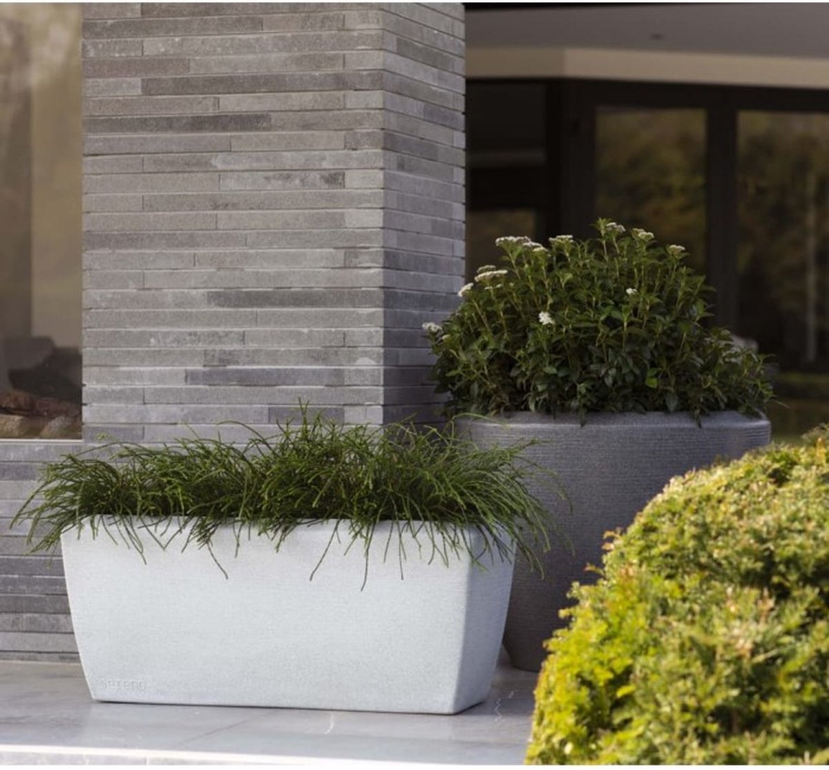 Capi Europe Jardinière rectangulaire basse Arc Granite - 90x35x40 - Ivoire