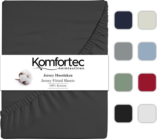 Komfortec Jersey Stretch Hoeslaken 90x200 cm - Fitted Sheet - Rondom Elastiek - 100% Katoen - Antraciet