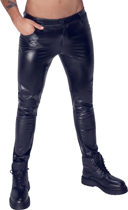 Noir Handmade - Pantalon effet mouillé serpent avec poches arrière - L - Zwart