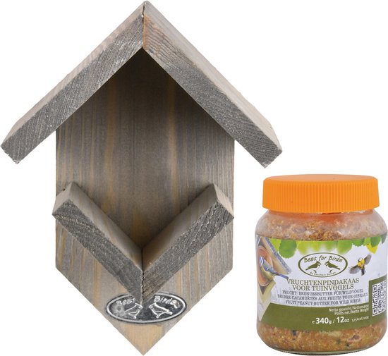 Esschert houten pindakaashuisje - grijs - Old Look - vogelvoederhuisje - incl. pindakaas