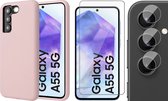 Hoesje geschikt voor Samsung Galaxy A55 - Screenprotector Glas & Camera - Mat Back Case Roze