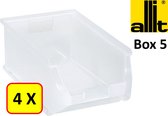 4 x Magazijnbak - grijpbak - stapelbak Allit - ProfiPlus Box 5 - 17,5 L - PP - transparant