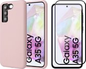 Hoesje geschikt voor Samsung Galaxy A35 - Screenprotector Volledig Dekkend Glas - Mat Back Case Roze