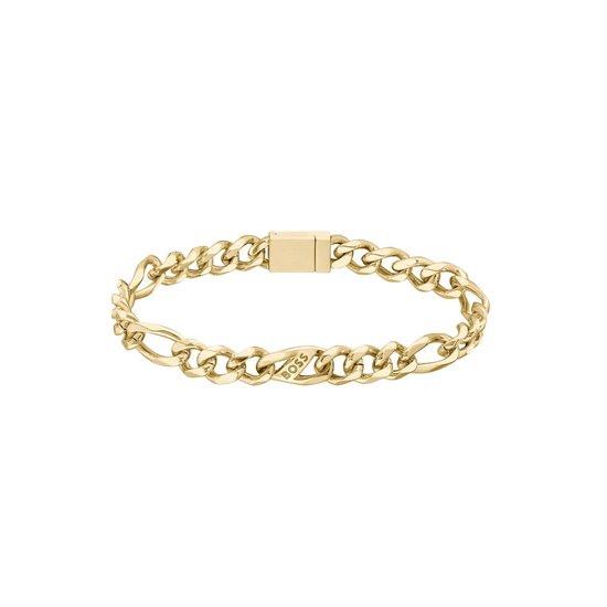 Bracelet chaîne doré à motif figaro avec logo 'BOSS', fermoir carré.