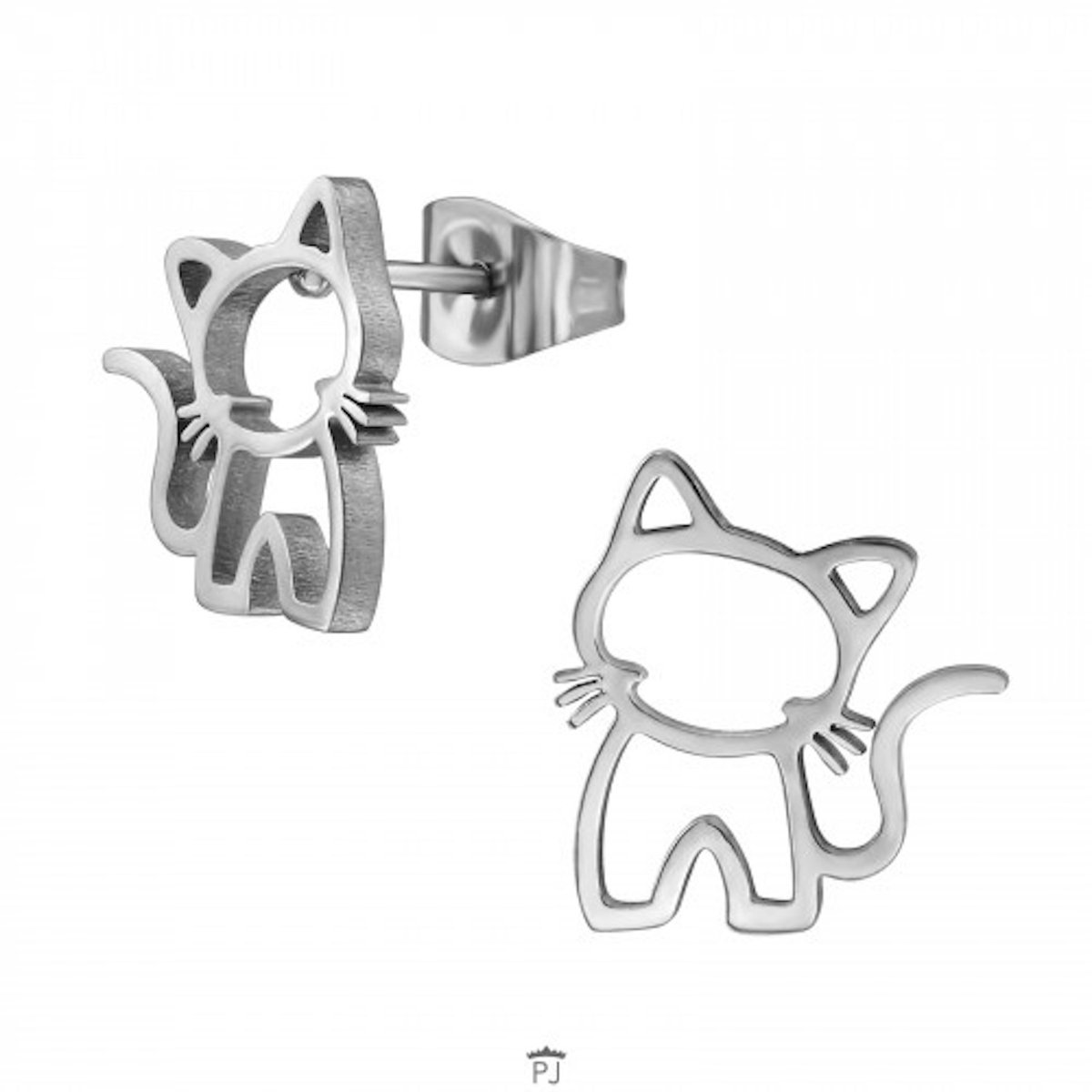 Oorstekers kat - Zilverkleurig - 316L Chirurgisch staal - 11 x 11.9 Millimeter - Damesdingetjes