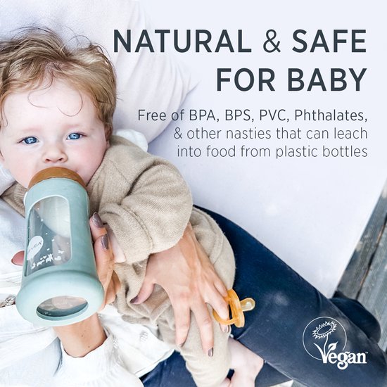 Wide Neck Baby Glass Bottle with Sleeve 250ml/8.5oz Single-Pack (Seafoam Blue) — afbeelding 3