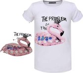 Glo-Story t-shirt flamingo open schouders wit 152