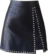 Zwarte hoge taille gespleten rok - Leer - Sexy rok - Erotisch getint - Modieus - Verleidelijke dameskleding - Leder