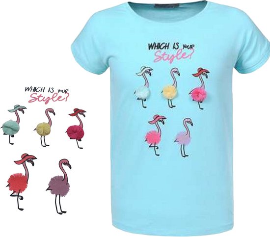 Glo-Story t-shirt flamingo's turquoise 110