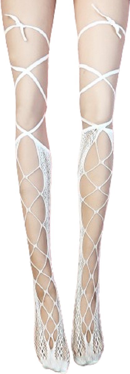 Goedkoopste BamBella® - Erotische gaten gaas panty kousen dames - Sexy hoge sokken Wit