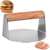 Burgerpers van roestvrij staal, hamburgerpers met houten handvat, Smash Burger 5,5 inch, hamburgerpers voor de bereiding van hamburgers, patties, toast