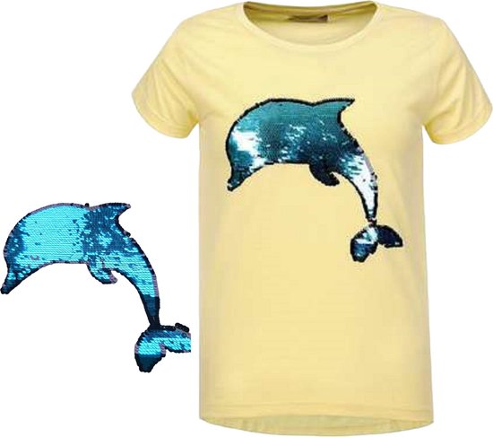 Glo-story T-shirt geel dolfijn