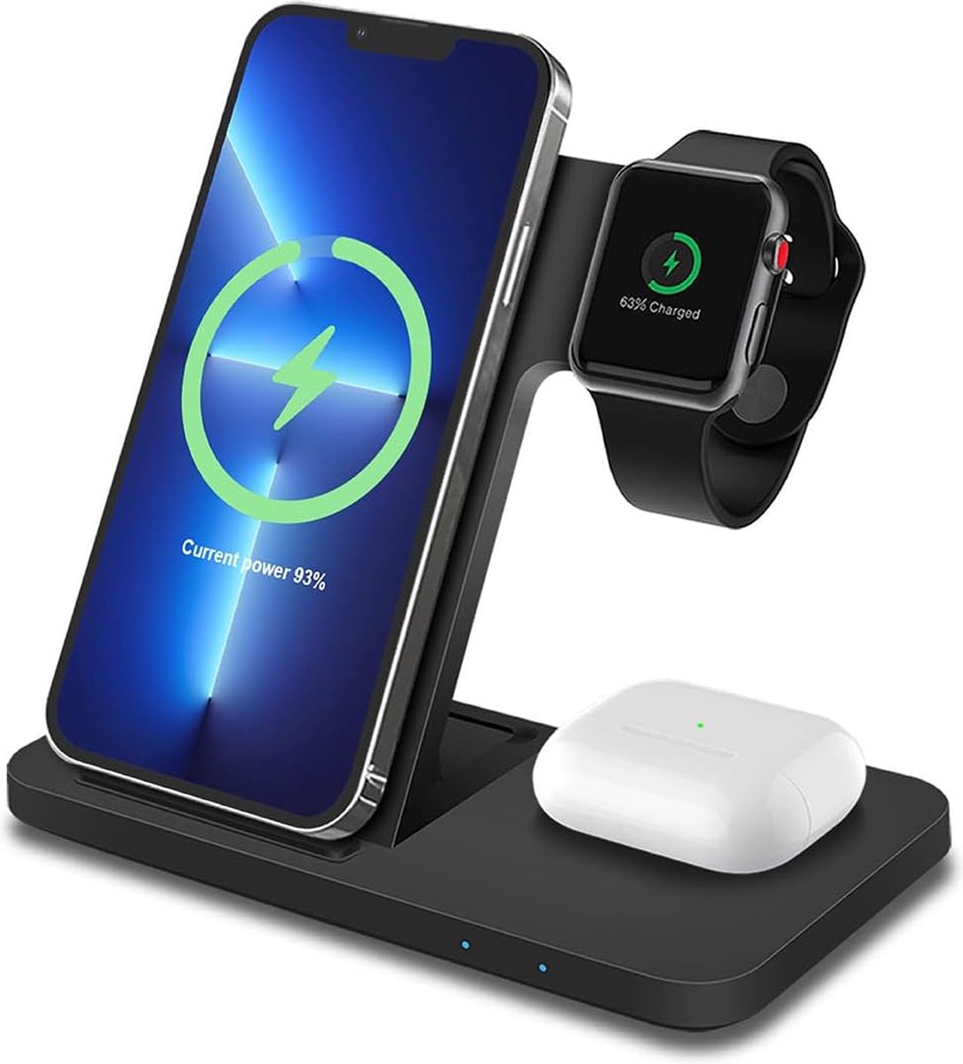 3-in-1 Draadloos Oplaadstation - Geschikt voor iPhone, Apple Watch & AirPods - 18W Snellader Dock - Zwart