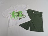 Ensemble - Jongens - Witte tshirt met groen + kaki bermuda - 9 maand 74