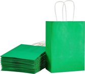 Papieren draagtassen met gevlochten oren - 18x8x22cm - groen - 50 stuks / papieren tassen Kraft Papieren Tasjes Met Handvat/ Cadeautasjes met gedraaid handgrepen / Zakjes/