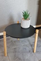 Bijzettafel rond MDF met bamboe poten salontafel voor woonkamer kantoor zwart 40 cm