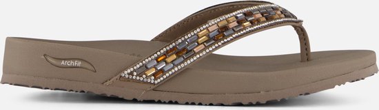 Skechers Arch Fit Slippers taupe Textiel - Dames - Maat 40