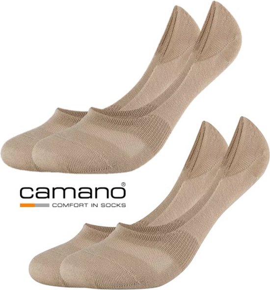 CAMANO Chaussettes basses Invisible Footies Soquettes 2 PACK 39/42 Sans couture en coton ultra léger Beige avec silicone sur le talon Garantie 100% ne pas glisser