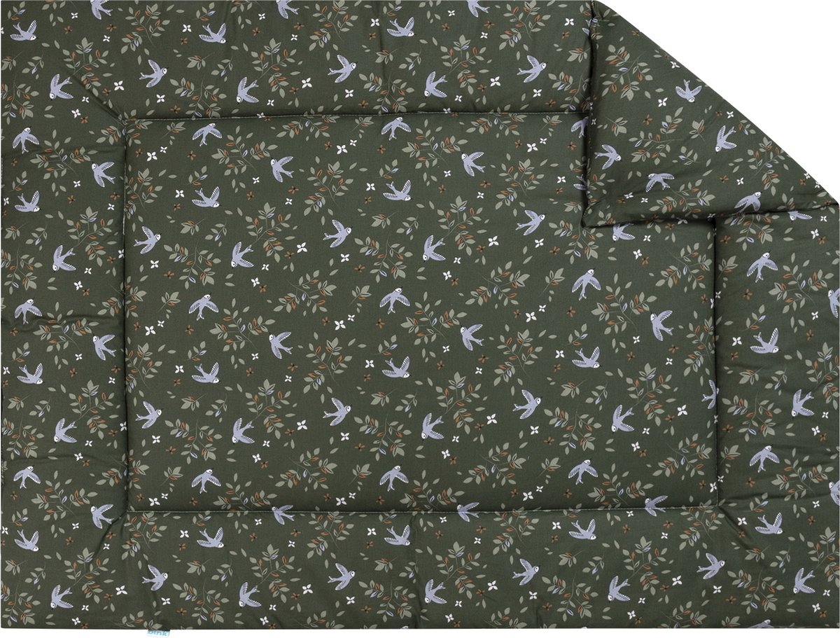 BINK Bedding Boxkleed Merel 71 x 122 cm - vulling fiberfill 400 grams - vogels - bloemen - takjes - groen - lila - tweezijdig - meisje