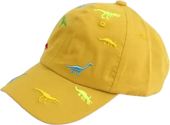 Baseball Cap Dino's - Geel - maat 50/54 - Kind 2 tot 5 jaar - Honkbalpet Dinosaurus - Petje voor Kinderen - Verstelbaar - Katoen