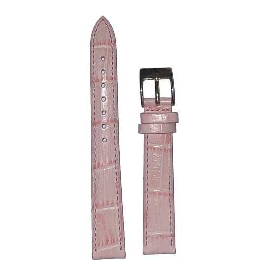 Horlogeband - 14mm - Licht roze - Echt leer in croco print - Roestvrijstalen gesp goud