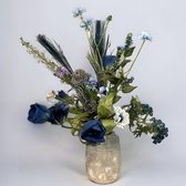 Seta Fiori - kunstboeket- Boeket zijden kunst bloemen - blauw - 55cm -