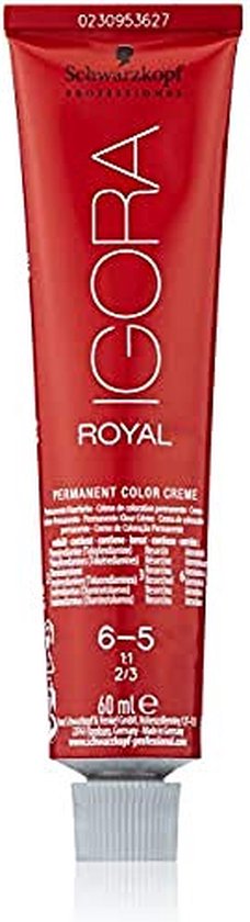 Rode tube met 'IGORA ROYAL' en de kleurnummer '6-5'.