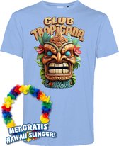 T-shirt Tiki Masker | Toppers in Concert 2024 | Club Tropicana | Hawaii Shirt | Ibiza Kleding | Lichtblauw | maat L