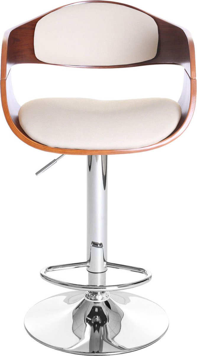 Cosmo Casa Barhocker - Barkruk - Houten Gebogen Hout Retro - Design - Walnoot - Optiek - Kunstleer - Crème wit
