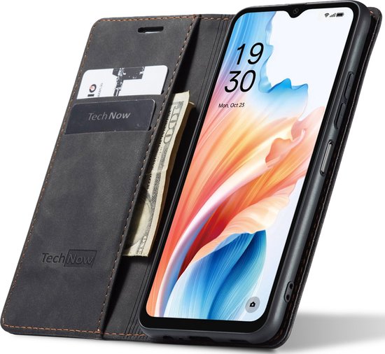 Étui adapté pour Oppo A38 - Book Case Cuir Slimline Zwart