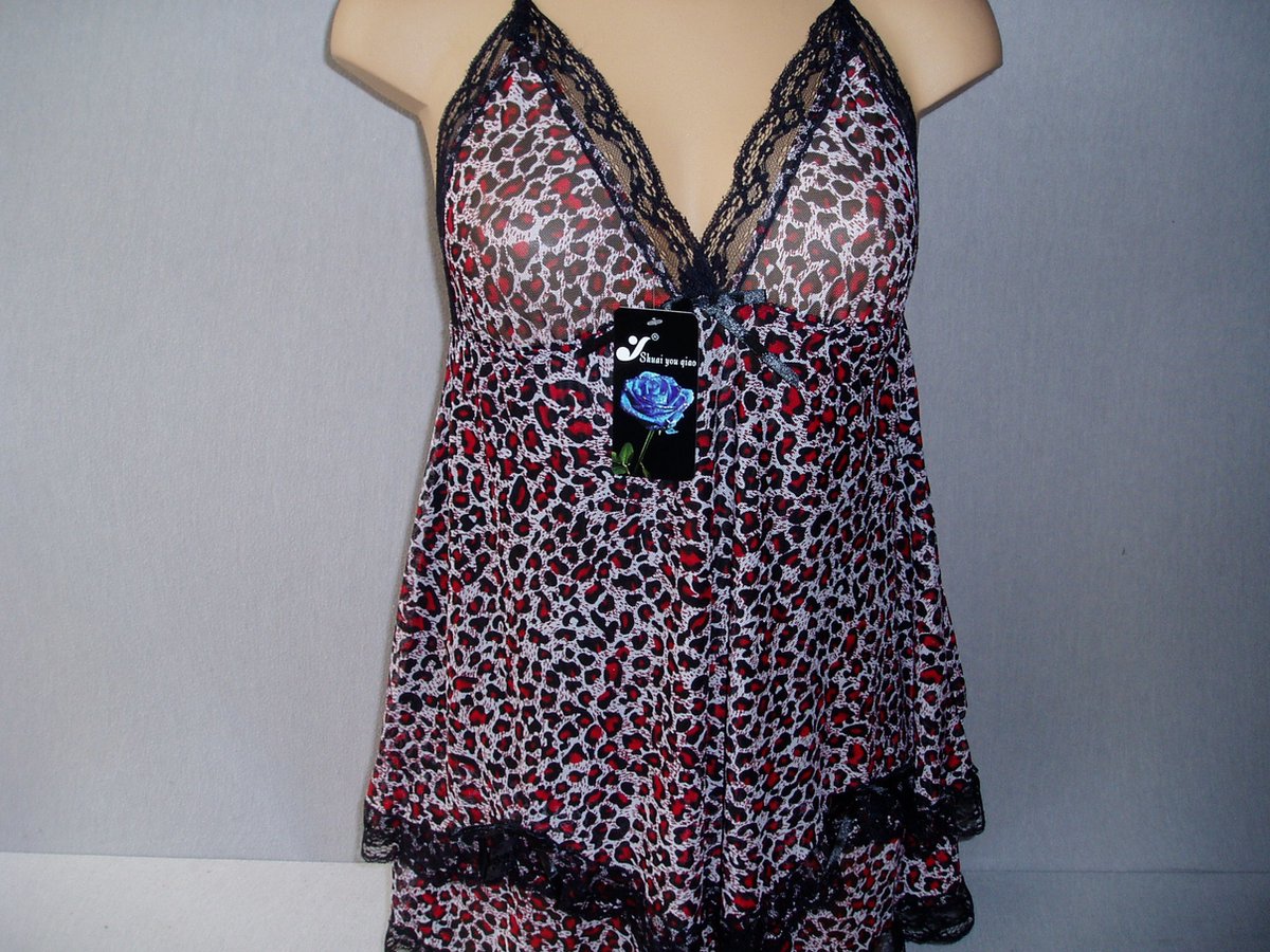 Goedkoopste Babydoll tijgerprint met bijpassende string sexy one size rood