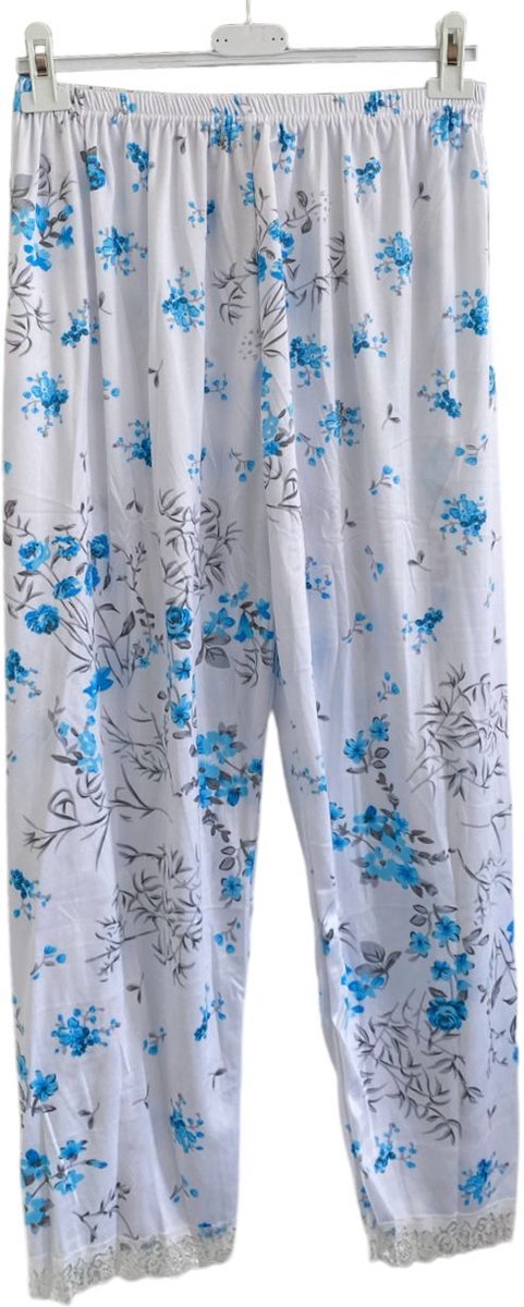 FINE WOMAN® Pyjama Broek met kanten bies 721 M 38-40 wit/blauw - Merkloos