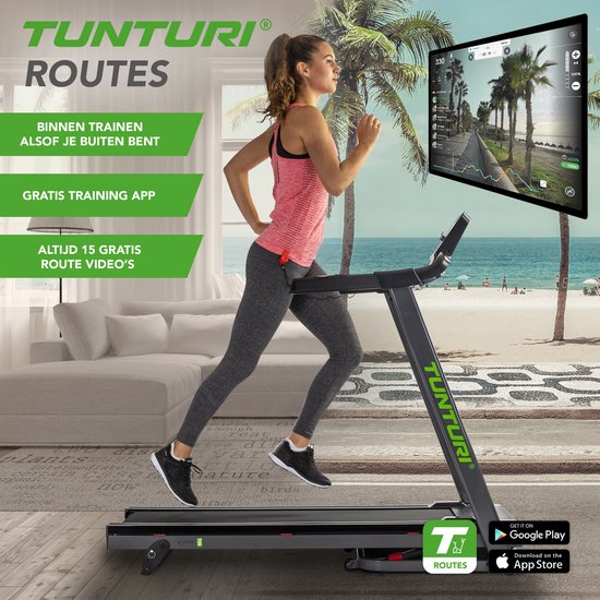 Tunturi Cardio Fit T35 Loopband inklapbaar - Hardloopband met Bluetooth - 12 trainingsprogramma's – Duidelijke monitor – 0,8 - 16,0 km/u - incl. trainings app - EU veiligheid gecertificeerd