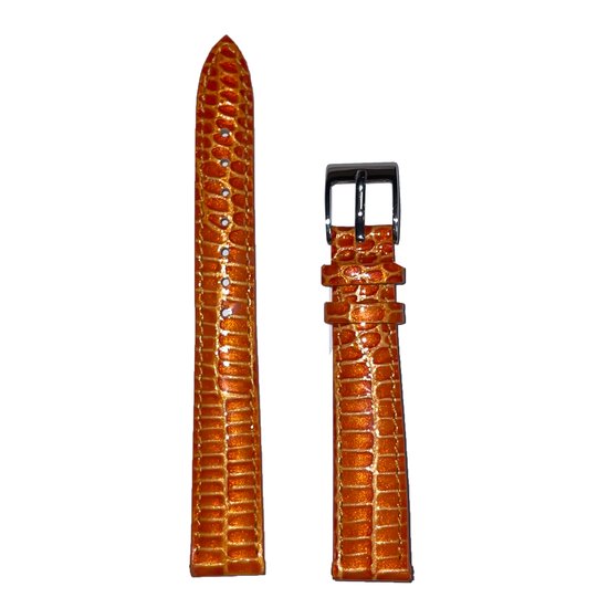 Horlogeband - 14mm - Oranje - Echt leer in slangen print - Roestvrijstalen gesp