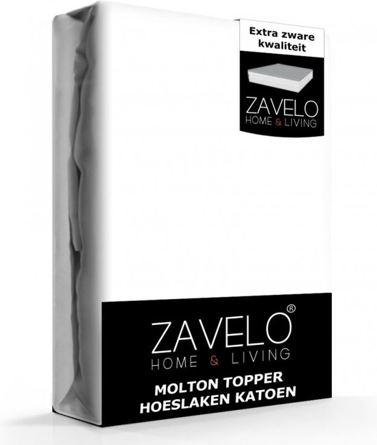 Zavelo Molton Topper Hoeslaken - 1-persoons (90x210 cm) - 100% Katoen - 10cm Hoekhoogte - Wasbaar tot 60 graden - Rondom Elastisch - Matrasbeschermer