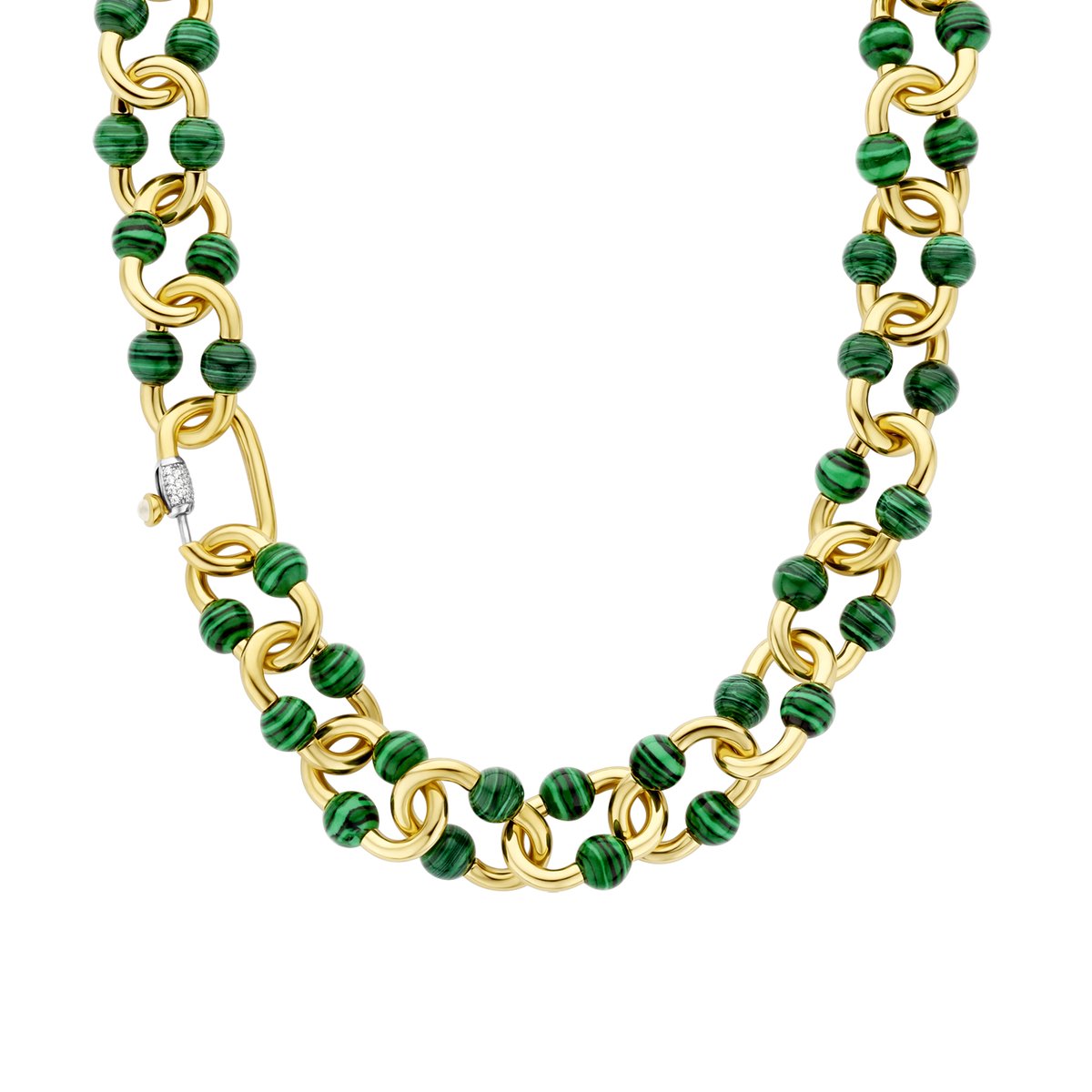 TI SENTO Dames Ketting - 925 zilver - Malachiet - Maat 45 - 34021MA