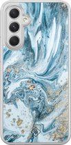 Casimoda® hoesje - Geschikt voor Samsung Galaxy A34 - Marble Sea - 2-in-1 case - Schokbestendig - Marble design - Verhoogde randen - Blauw, Transparant