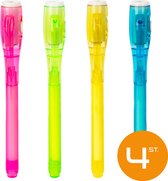 Onzichtbare inkt pen met UV lampje, blacklight UV pen geheimschrift en dagboek - Set van 4 pennen met UV LED