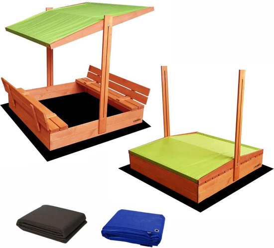 Afsluitbare zandbak met dak 120×120 cm – groen