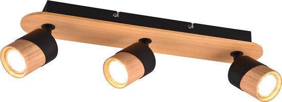 LED Plafondspot - Trion Arnia - GU10 Fitting - 3-lichts - Rond - Hout/Zwart - Natuurhout