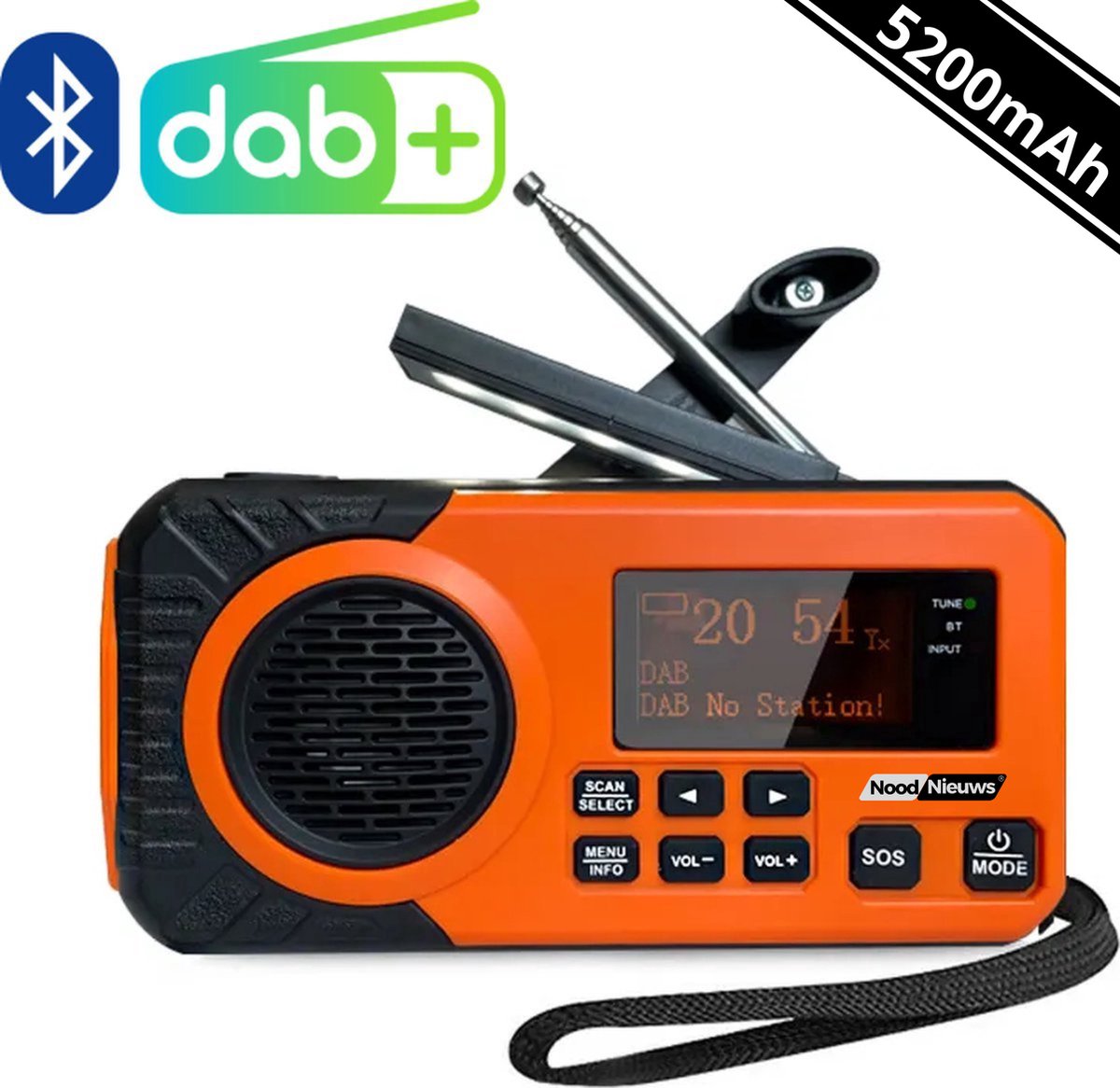 Draagbare NoodRadio -DAB+/ FM - Zonnepaneel - Bluetooth - 5200mAh - Powerbank - Zwengel - Kampeer-Radio - Solar - Merkloos